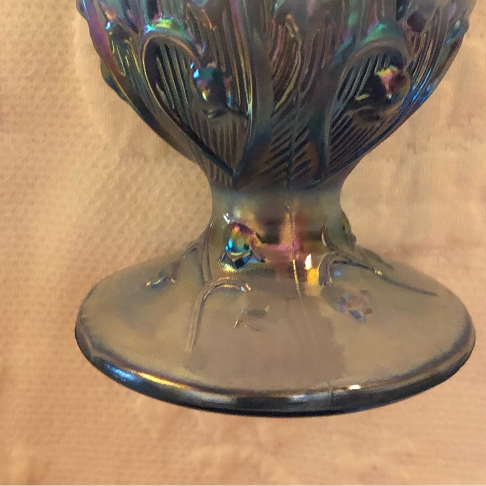 Fenton Iridescent Blue-Gray Ruffled Top Vase - Picture 10 of 14